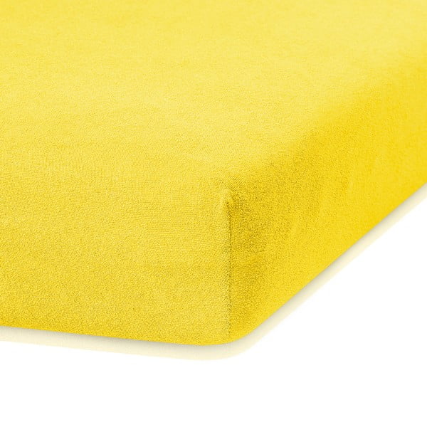 Ciemnożółte prześcieradło elastyczne z dużym dodatkiem bawełny AmeliaHome Ruby, 200x160-180 cm