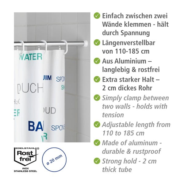 Drążek na zasłonę prysznicową w kolorze srebra 110 - 185 cm – Wenko-image-3