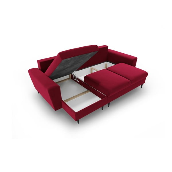 Czerwony aksamitny rozkładany narożnik ze schowkiem Kyoto – Cosmopolitan Design-image-3