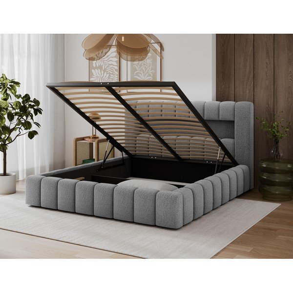 Szare tapicerowane łóżko dwuosobowe ze schowkiem ze stelażem 160x200 cm Lamica – ELTAP-image-4