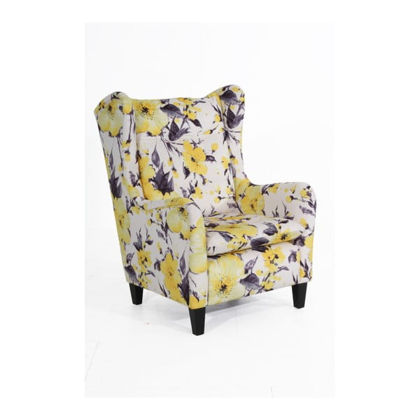 Żółto-biały fotel w kwiaty Max Winzer Merlon