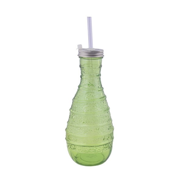 Zielona butelka ze szkła z recyklingu ze słomką Ego Dekor Organic, 600 ml