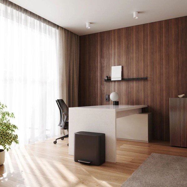 Stalowy kosz na śmieci do segregacji odpadów/z pedałem w kolorze matowej czerni 15 l Dual Mini – simplehuman-image-1