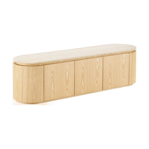 Kremowa/w naturalnym kolorze szafka pod TV z kamiennym blatem 160x45x40 cm Larvik – House Nordic