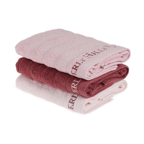 Zestaw 3 różowych ręczników do rąk, 90x50 cm