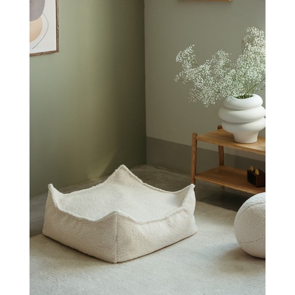 Kremowy dziecięcy worek do siedzenia z materiału bouclé Square – Wigiwama-image-1