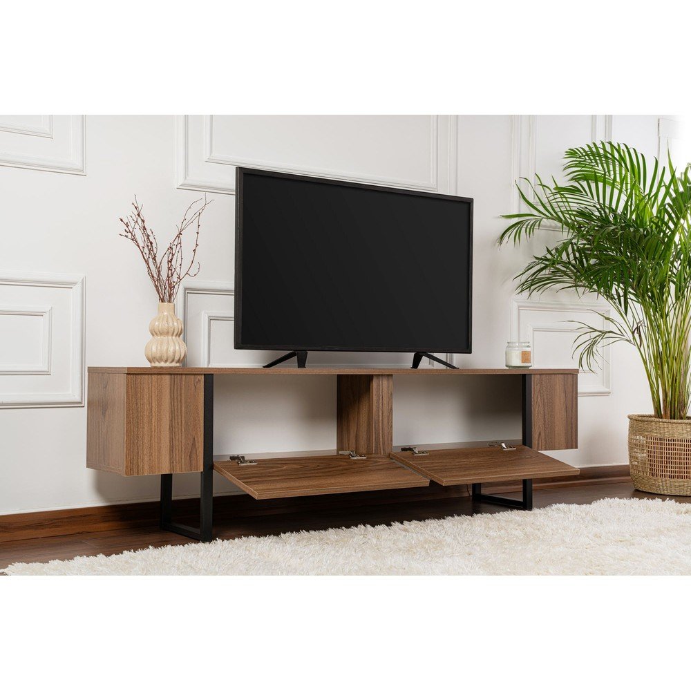 Szafka pod TV w dekorze orzecha w ciemnym naturalnym kolorze 180x50x29,5 cm Serenity – Kalune Design (zdjęcie 5)