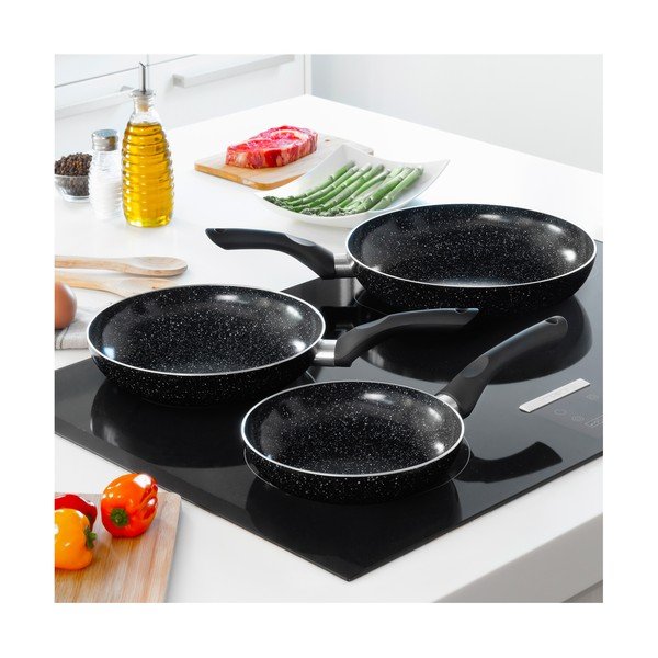 Zestaw 3 czarnych patelni InnovaGoods Stone-image-1