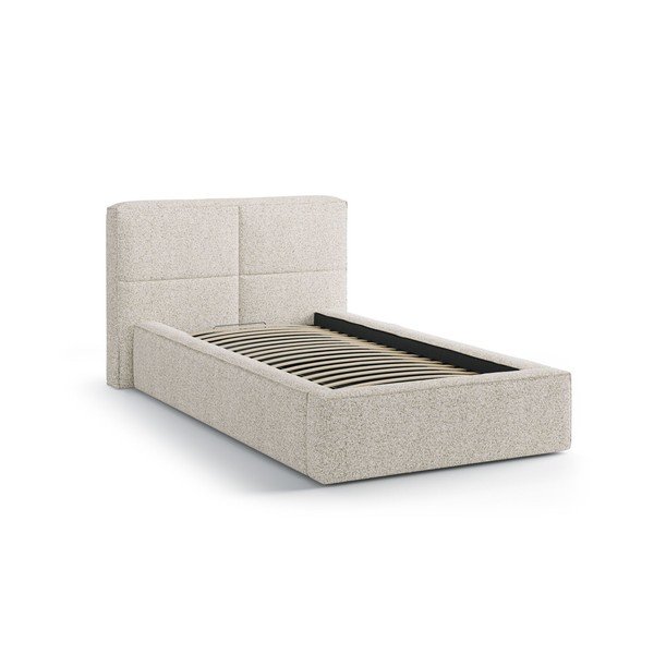 Beżowe tapicerowane łóżko jednoosobowe ze schowkiem i stelażem 90x200 cm Darren – Micadoni -image-2