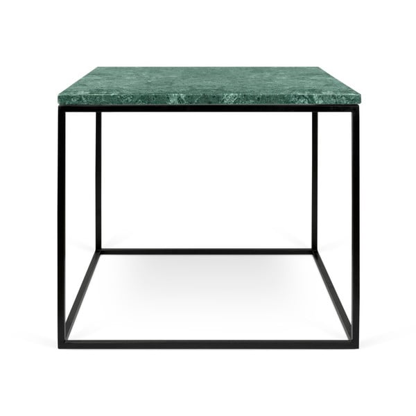 Zielony stolik marmurowy z czarnymi nogami TemaHome Gleam, 50x50 cm