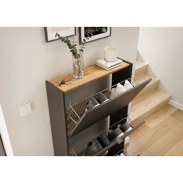 Antracytowa uchylna szafka na buty 71x127x22 cm Ameca – Germania-image-1