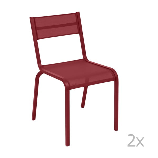 Komplet 2 czerwonych metalowych krzeseł ogrodowych Fermob Oléron