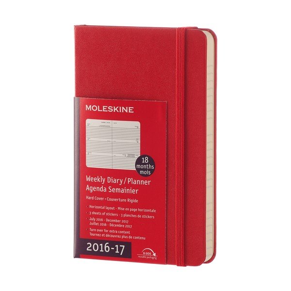 Czerwony tygodniowy kalendarz Moleskine Hard, 18 miesięcy, mały