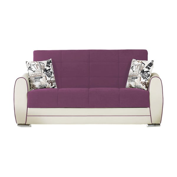 Karminowo-kremowa dwuosobowa sofa rozkładana ze schowkiem Esidra Rest