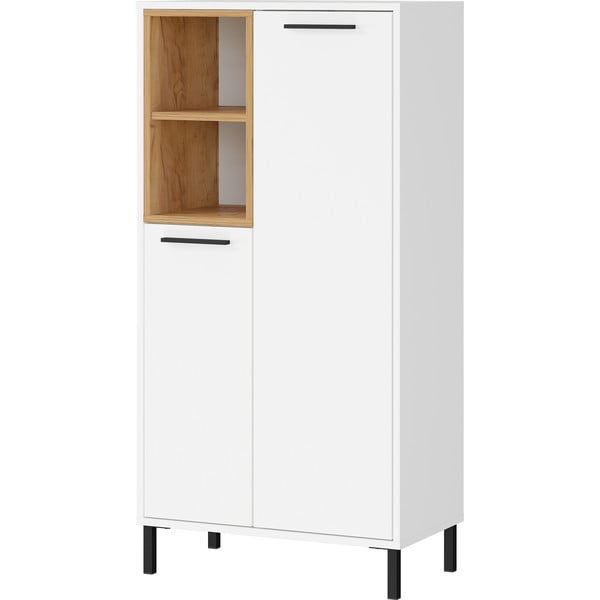 Biała wysoka szafka łazienkowa w dekorze dębu 59x118 cm Loria – Germania-image-1