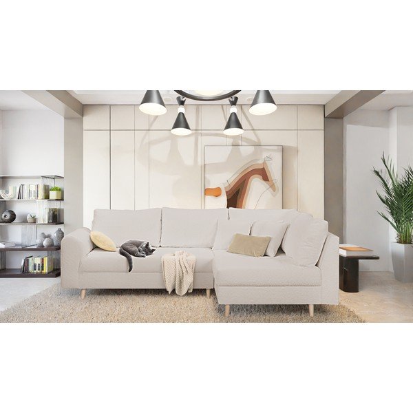 Beżowy narożnik z materiału bouclé (prawostronny) Ariella – Ropez-image-1