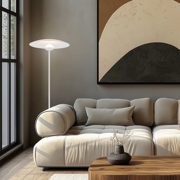 Biała lampa stojąca LED z metalowym kloszem (wysokość 140 cm) Lund – Candellux Lighting-image-1