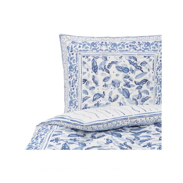 Niebiesko-biała pościel jednoosobowa z satyny bawełnianej Westwing Collection Ryle, 155x220 cm-image-2