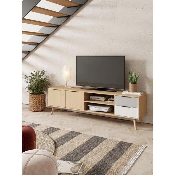 Szafka pod TV z drewna sosnowego 180x53 cm Elfa – Marckeric-image-1