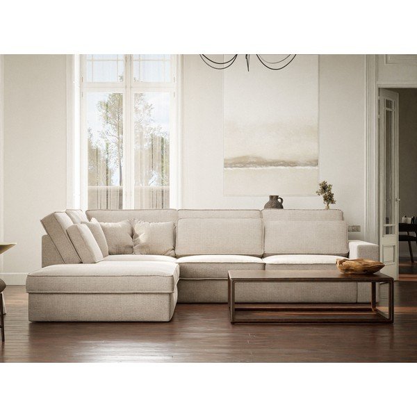 Kremowy narożnik z tkaniny szenilowej (lewostronny/w kształcie litery L) Kirou – Maison de Rêve-image-4