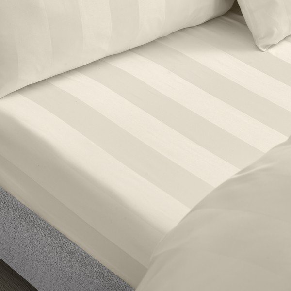 Kremowe satynowe prześcieradło z gumką 185x200 cm So Soft Satin Stripe – Catherine Lansfield-image-1