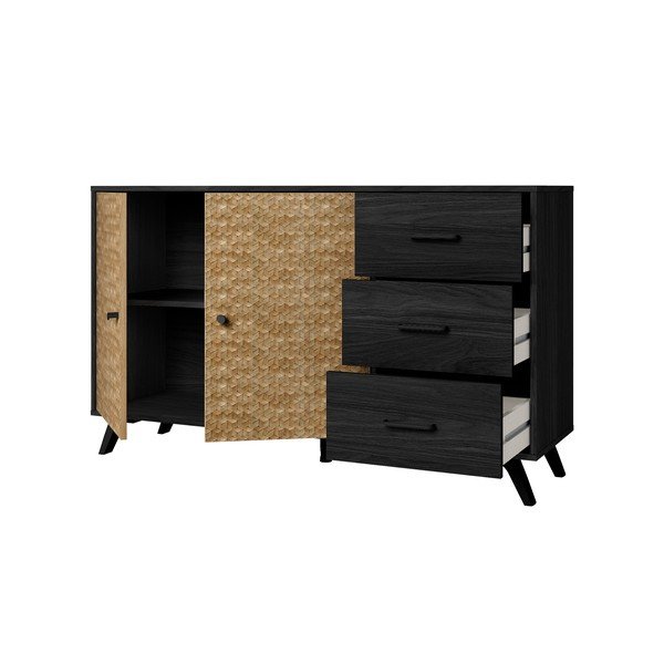 Czarno-naturalna niska komoda 136x81 cm Hanoi – Marckeric-image-3