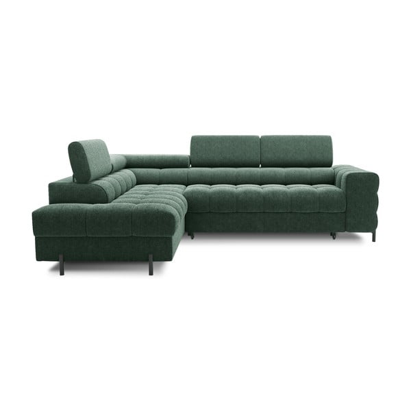 Zielony rozkładany/ze schowkiem narożnik z materiału bouclé (lewostronny/w kształcie litery L) Ferucce – ELTAP
