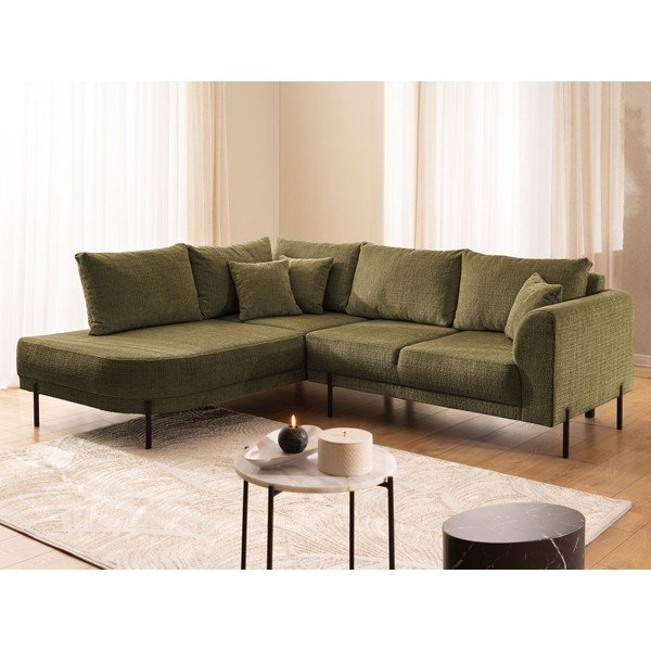 Zielony narożnik z tkaniny szenilowej (lewostronny/w kształcie litery L) Mauris  – Ropez-image-4