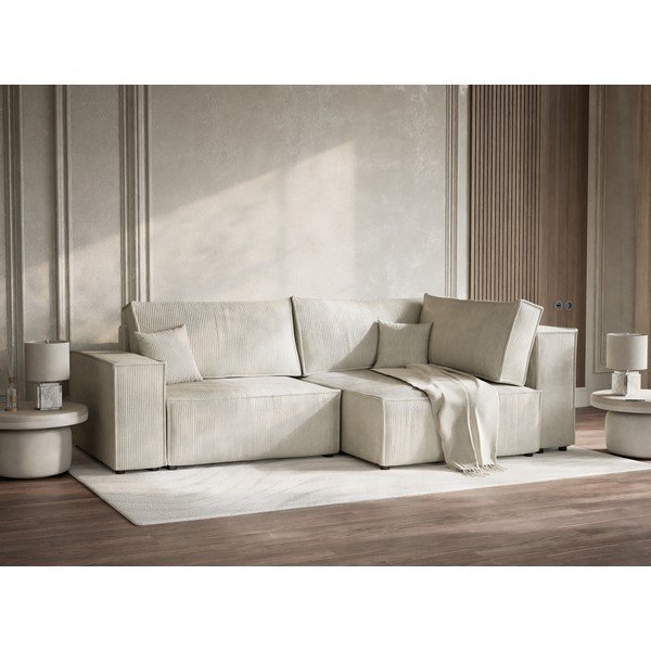 Kremowy sztruksowy rozkładany/ze schowkiem narożnik (prawostronny/w kształcie litery L) Tonga – Maison de Rêve-image-4