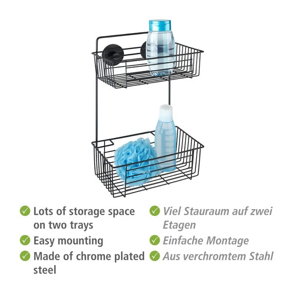 Czarna ścienna dwupoziomowa półka łazienkowa Wenko Vacuum-Loc® Pavia-image-2