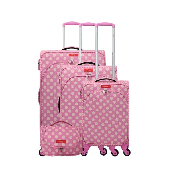 Zestaw 3 różowych walizek z 4 kółkami i kosmetyczki Lollipops
