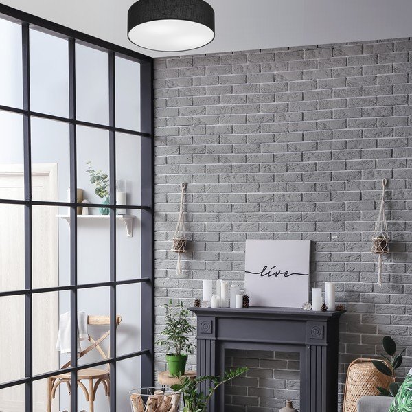 Czarna lampa sufitowa z tekstylnym kloszem ø 45 cm Vivian – LAMKUR-image-1