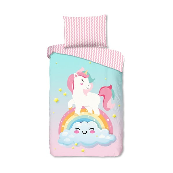 Różowo-turkusowa bawełniana pościel dziecięca jednoosobowa 140x200 cm Sweety – Good Morning