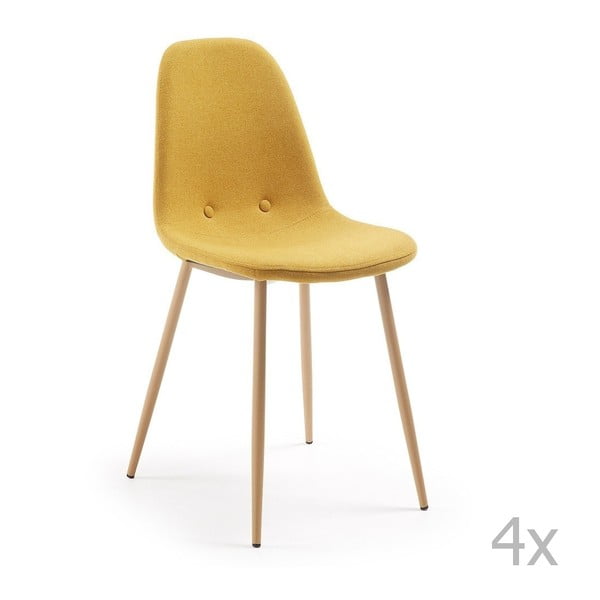 Zestaw 4 żółtych krzeseł do jadalni La Forma Lissy