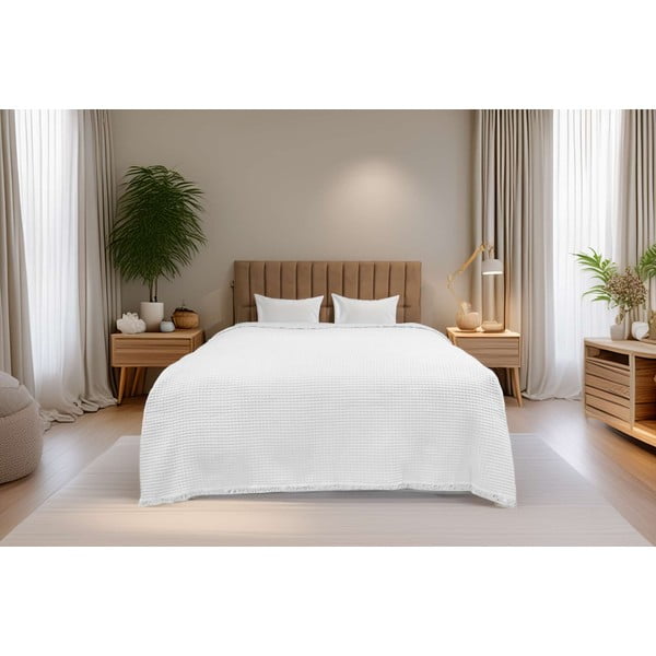 Biała bawełniana narzuta 140x200 cm Waffle – Mijolnir-image-1