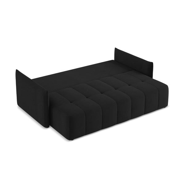 Czarna rozkładana/ze schowkiem sofa 225 cm Moku – Makamii-image-4