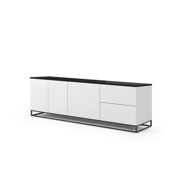 Matowa biała szafka pod TV z czarnym blatem z dekorem marmuru TemaHome Join, 200x65 cm-image-2