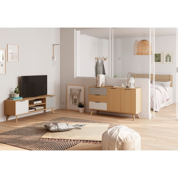 Szafka pod TV z drewna sosnowego 140x53 cm Elfa – Marckeric-image-1