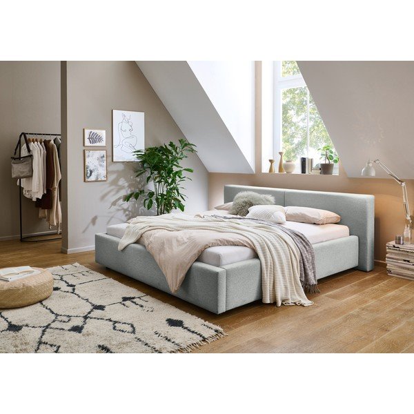 Szare tapicerowane łóżko dwuosobowe ze schowkiem i stelażem 160x200 cm Cube – Meise Möbel-image-1