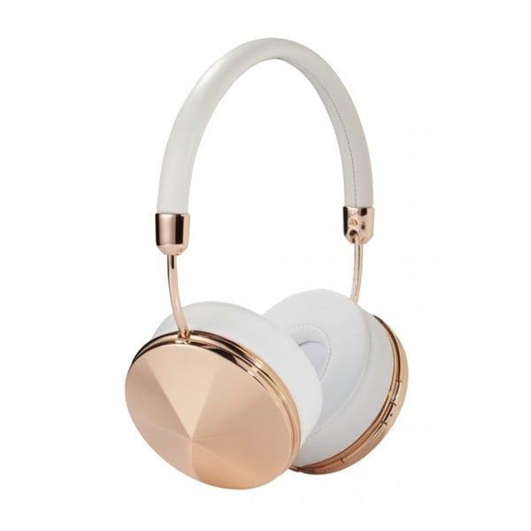 Białe słuchawki z odpinanym kablem z detalami w barwie różowego złota Frends Taylor Wireless