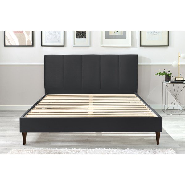 Antracytowe tapicerowane łóżko dwuosobowe ze stelażem 160x200 cm Vivara – Bobochic Paris-image-1