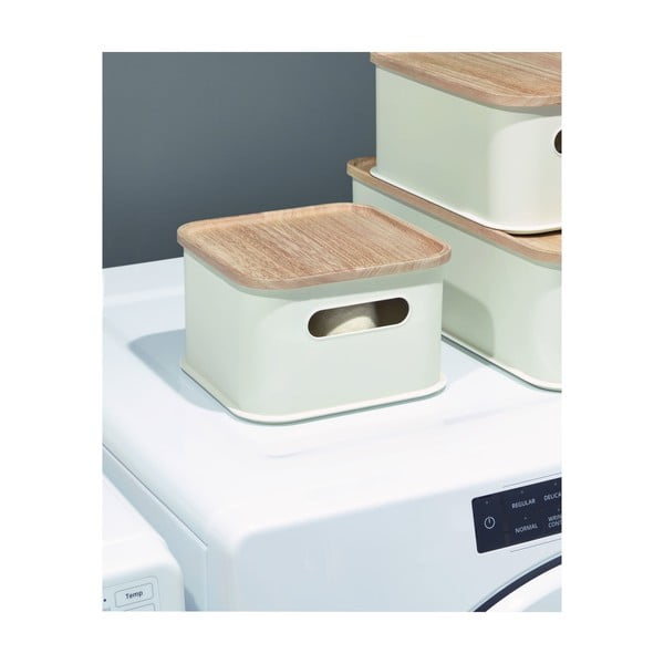 Biały pojemnik z pokrywką z drewna paulownia iDesign Eco Handled, 21,3x21,3 cm-image-2