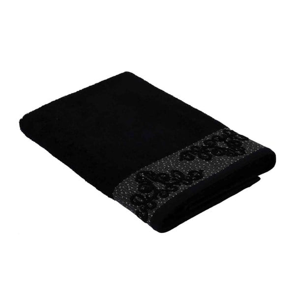 Czarny ręcznik kąpielowy z bawełny Bella Maison Damask, 140x70 cm