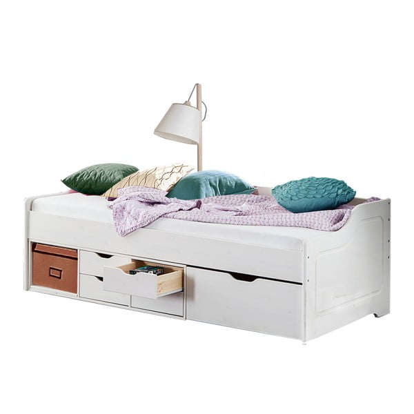 Białe łóżko jednoosobowe z litego drewna sosnowego Støraa Marco