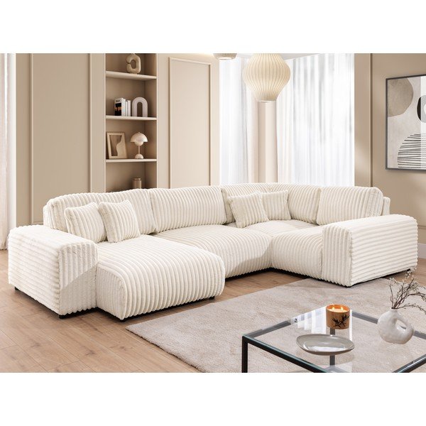 Kremowy sztruksowy narożnik (prawostronny/w kształcie litery U) Justin – Ropez-image-4