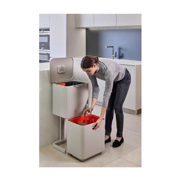 Beżowy stalowy kosz na śmieci do segregacji odpadów 60 l Totem Max – Joseph Joseph-image-3