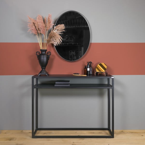 Czarna konsola z blatem z drewna dębowego 30x120 cm Daniël – Spinder Design-image-1