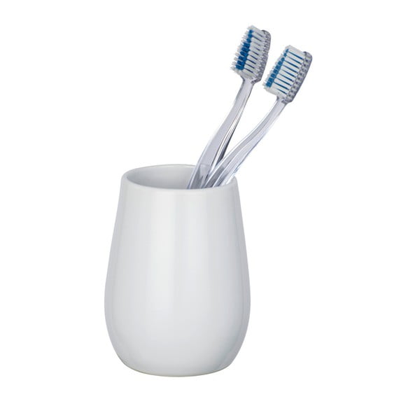 Biały ceramiczny kubek na szczoteczki do zębów Wenko Shiny