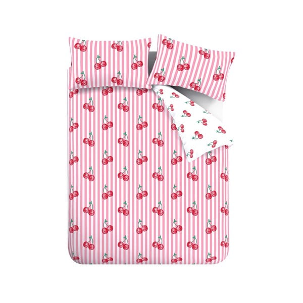 Biało-różowa pościel dwuosobowa 200x200 cm Disco Cherries Stripes – Catherine Lansfield