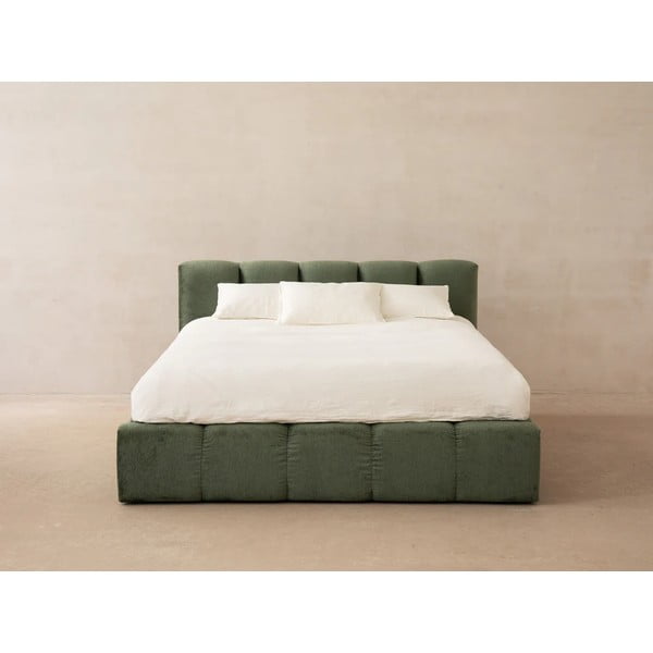 Zielone tapicerowane łóżko dwuosobowe ze schowkiem i stelażem 160x200 cm Lupine – Micadoni Home-image-4
